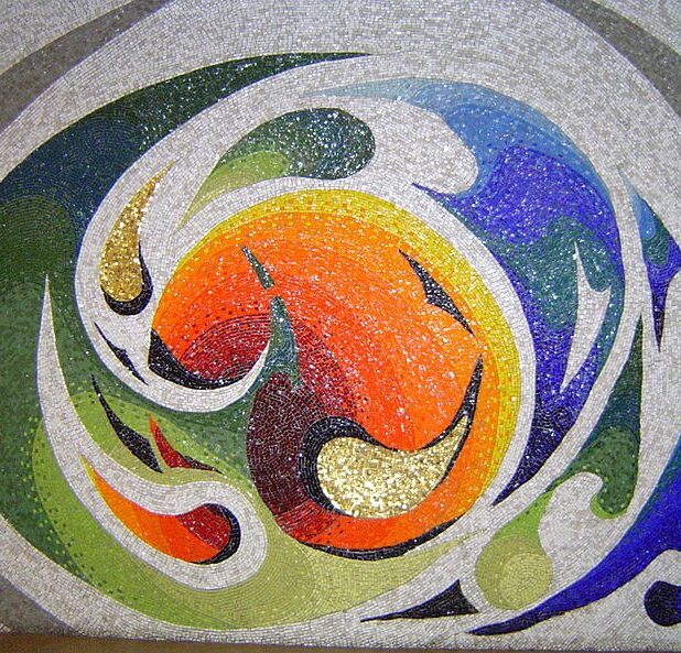 Mozaïek 'Rustpunt' in wijkgebouw De Schakel in Nijmegen, door de Nijmeegse kunstenaar Ted Felen, 1979