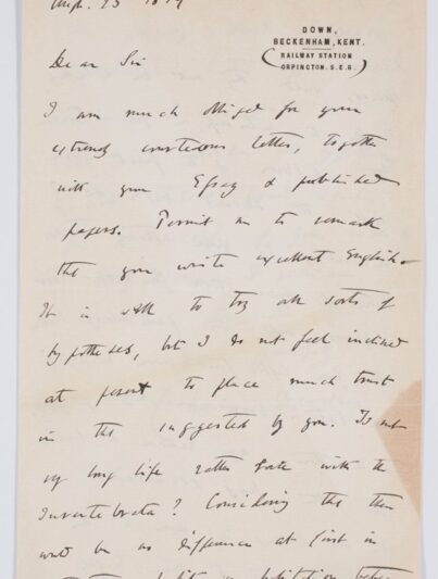 Brief van Charles Darwin aan Ambrosius Arnold Willem Hubrecht