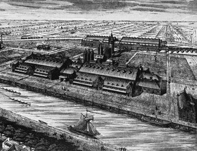 De Westergasfabriek met de Haarlemmervaart en omgeving