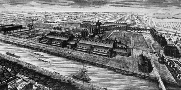 De Westergasfabriek met de Haarlemmervaart en omgeving