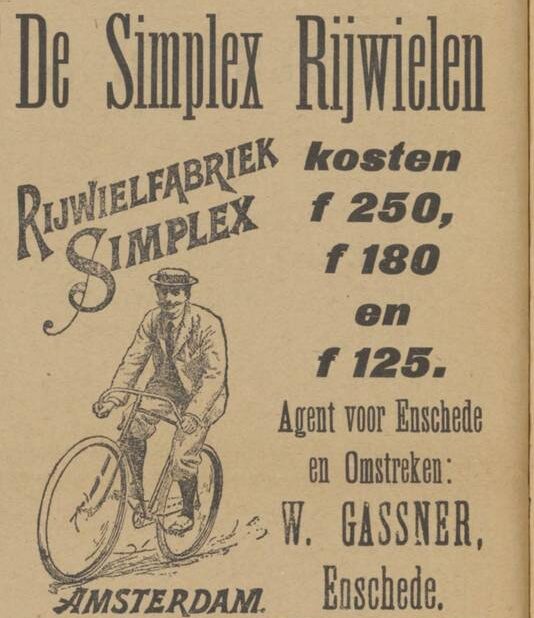 Advertentie van rijwielhandel Gassner uit Enschede, 1898