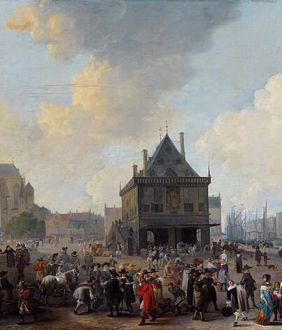 Het stadhuis op de Dam in aanbouw, door Johannes Lingelbach (1656)