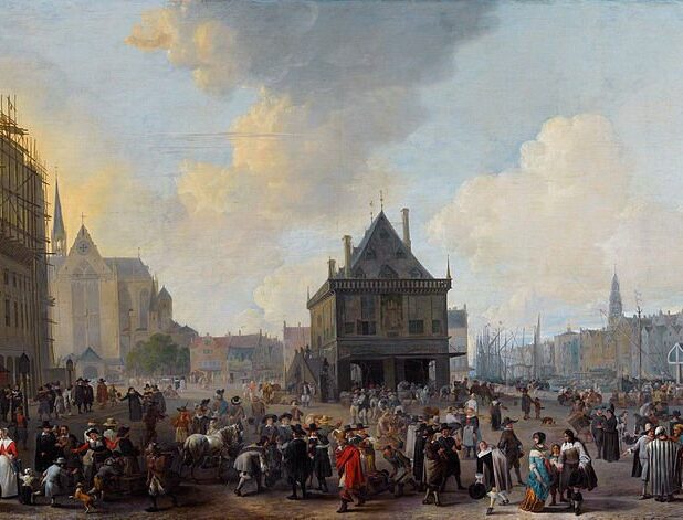 Het stadhuis op de Dam in aanbouw, door Johannes Lingelbach (1656)