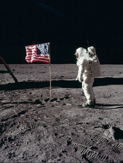 Buzz Aldrin tijdens de eerste maanlanding in 1969