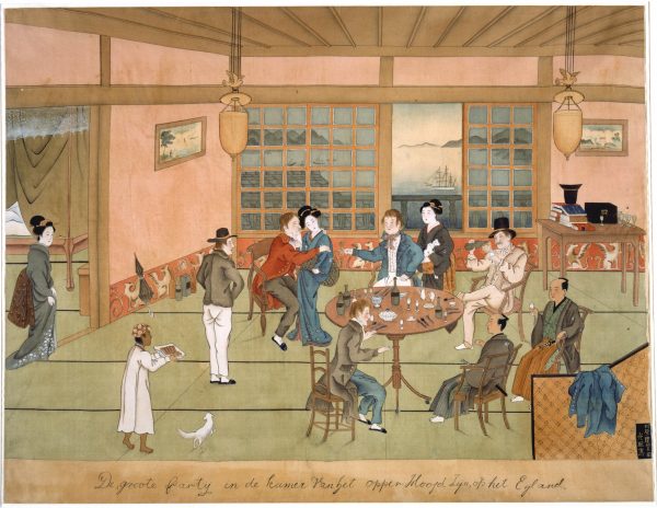 De grote partij in de kamer van het opperhoofd-Keiga Kawahara-Japan-circa 182