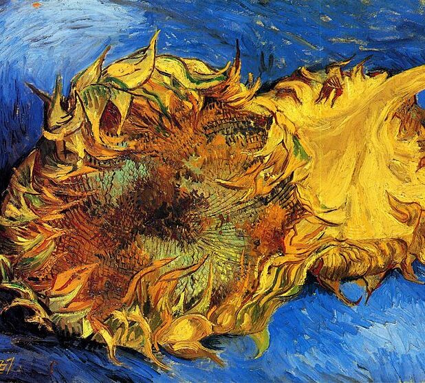 Twee afgesneden zonnebloemen, schilderij van Vincent van Gogh