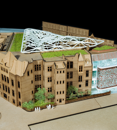 Ontwerp voor Binnengasthuisterrein Amsterdam van MVSA Architects en architectenbureau J. van Stigt, waarbij oud en nieuw wordt gecombineerd