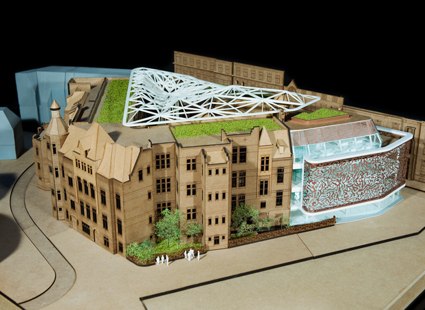 Ontwerp voor Binnengasthuisterrein Amsterdam van MVSA Architects en architectenbureau J. van Stigt, waarbij oud en nieuw wordt gecombineerd