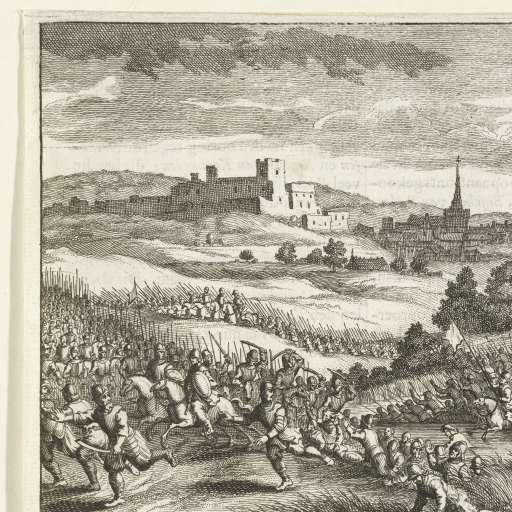 Ets van de Slag bij Ane 1227 met op de achtergrond de burcht