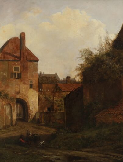 Johannes Franciscus Christ, Gezicht op de Rijnpoort te Rhenen, ca. 1838, olieverf op paneel, 70 x 93 cm, rechtsonder gesigneerd (moeilijk leesbaar): ‘J.F.Christ’, Stadsmuseum Rhenen, foto Veilinghuis Peerdeman