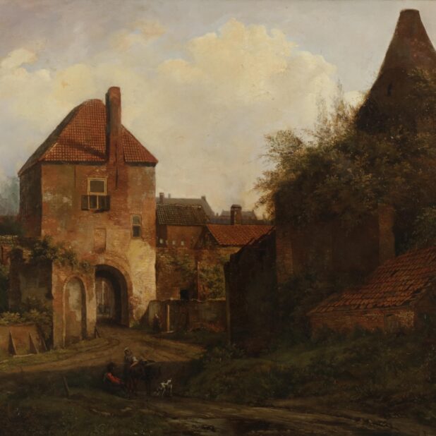 Johannes Franciscus Christ, Gezicht op de Rijnpoort te Rhenen, ca. 1838, olieverf op paneel, 70 x 93 cm, rechtsonder gesigneerd (moeilijk leesbaar): ‘J.F.Christ’, Stadsmuseum Rhenen, foto Veilinghuis Peerdeman